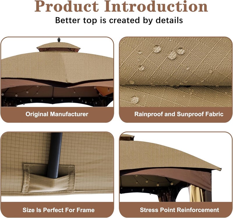 SCOCANOPY Khaki Ripstop Replacement Top for Lowe's Allen Roth 10X12 Gazebo Model #GF-12S004B-1/ GF-12S004BTO - Image 5